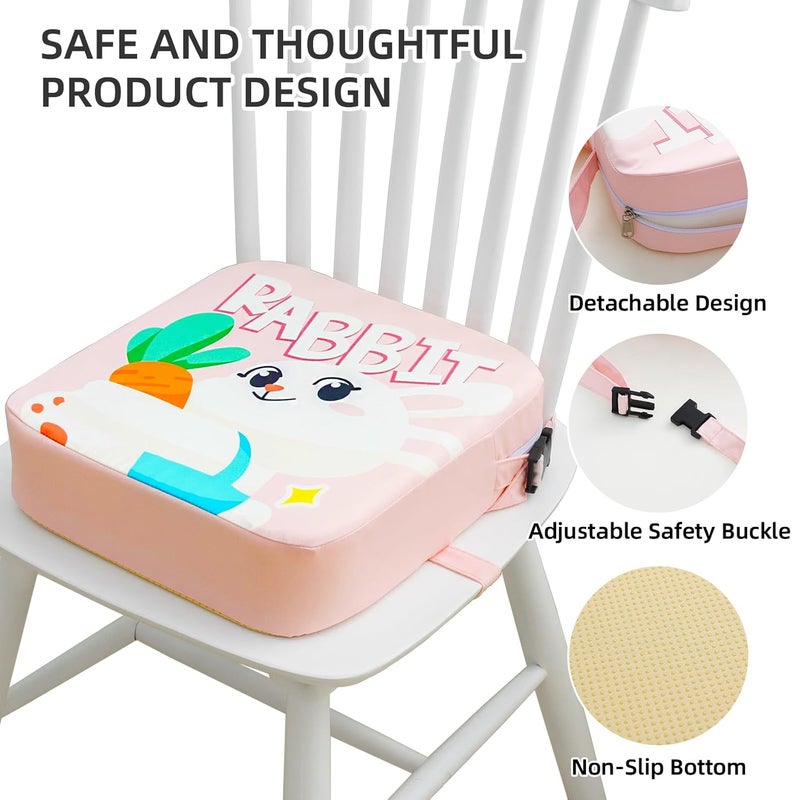 Eiury Toddler Booster Seat for Dining Table, Portable Kids Booster Seat with Safety Buckles Portable Increasing Booster Cushion with Non-Slip Bottom (Pink Rabbit) - Image 5